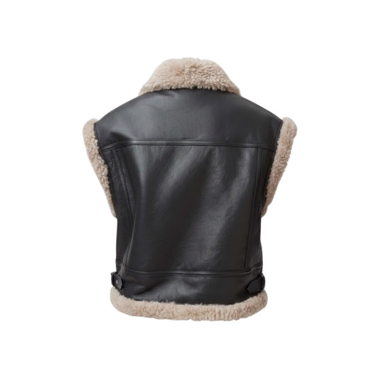 AllSaints Zep Genuine Shearling Moto Vest NWT