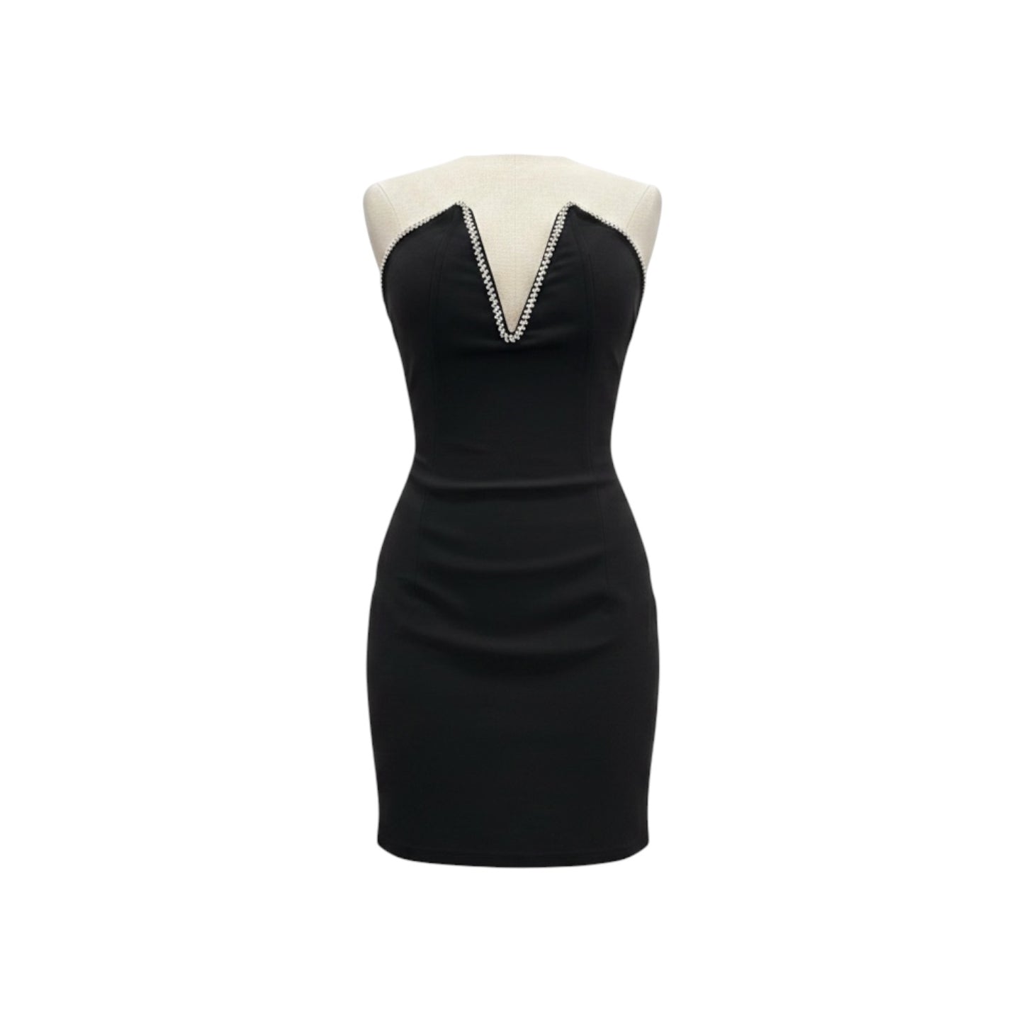 Rhinestone Contrast Trim Sweatheart Tube Short Dress - Commense Size M