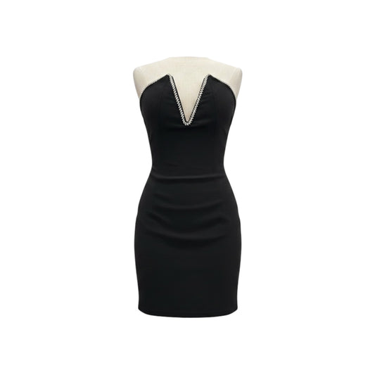 Rhinestone Contrast Trim Sweatheart Tube Short Dress - Commense