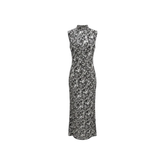 Betsey Johnson Midi Dress Black White Rose Floral Sleeveless Side Slit Size M, L NWT