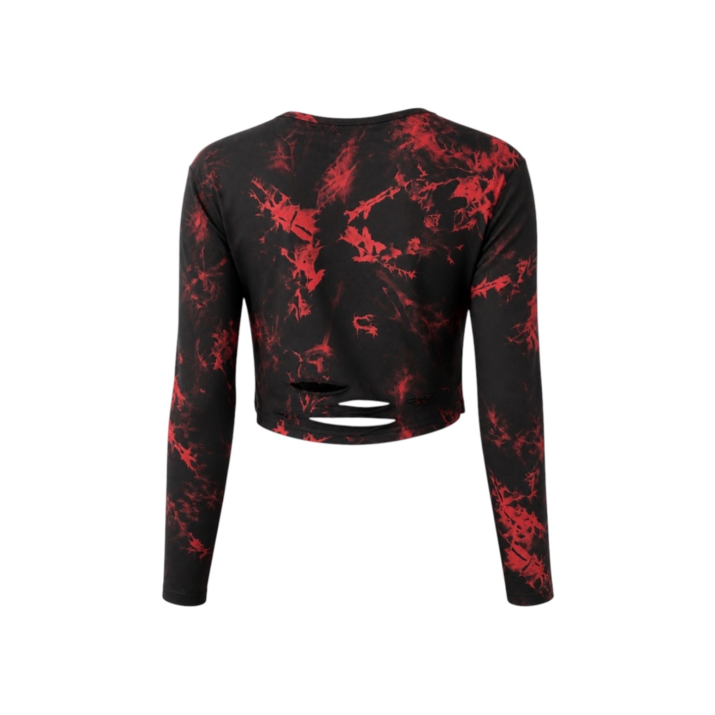 Avanova Tie Dye Cropped Long Sleeve Top XL Y2K Distressed Grunge Black Red