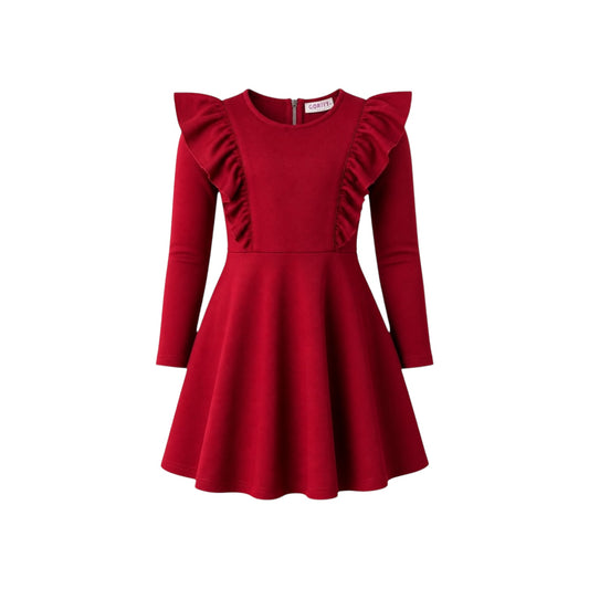 Gorlya Girls Size 12 Burgundy Ruffle Long Sleeve Dress NWT