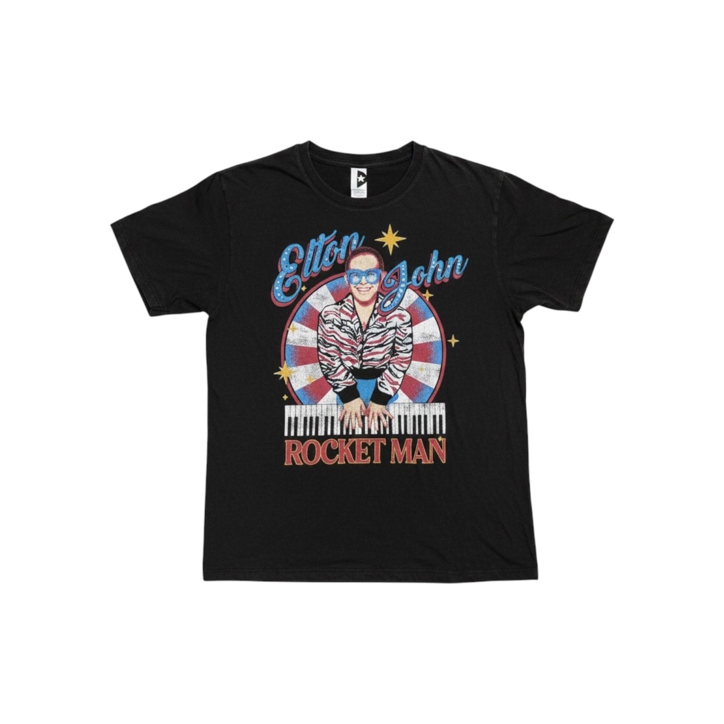 Elton John Rocket Man Rhinestone Graphic Tee Black NWT Licensed Band Merch