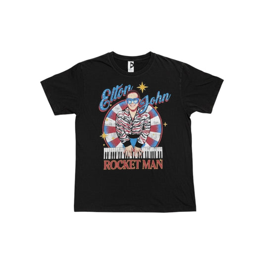 Elton John Rocket Man Rhinestone Graphic Tee Black Licensed Band Merch NWT