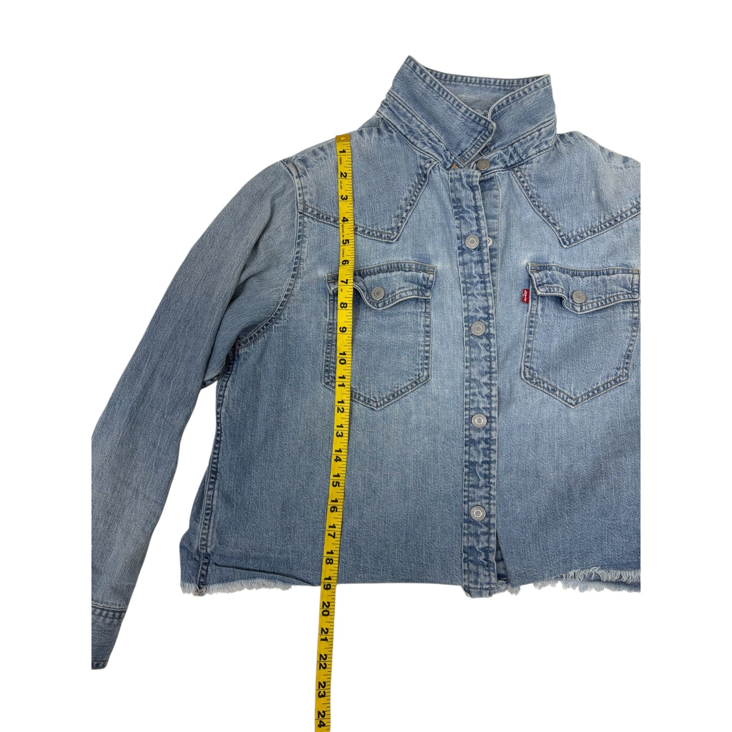 Levi’s Women’s XS Cropped Western Denim Shacket Reworked Vintage Dog Cowboy Patch