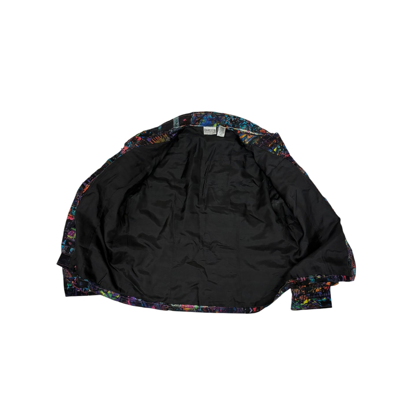 Chico’s Size 0 (S-4/6) Multicolor Abstract Print Silk-Lined Light Jacket