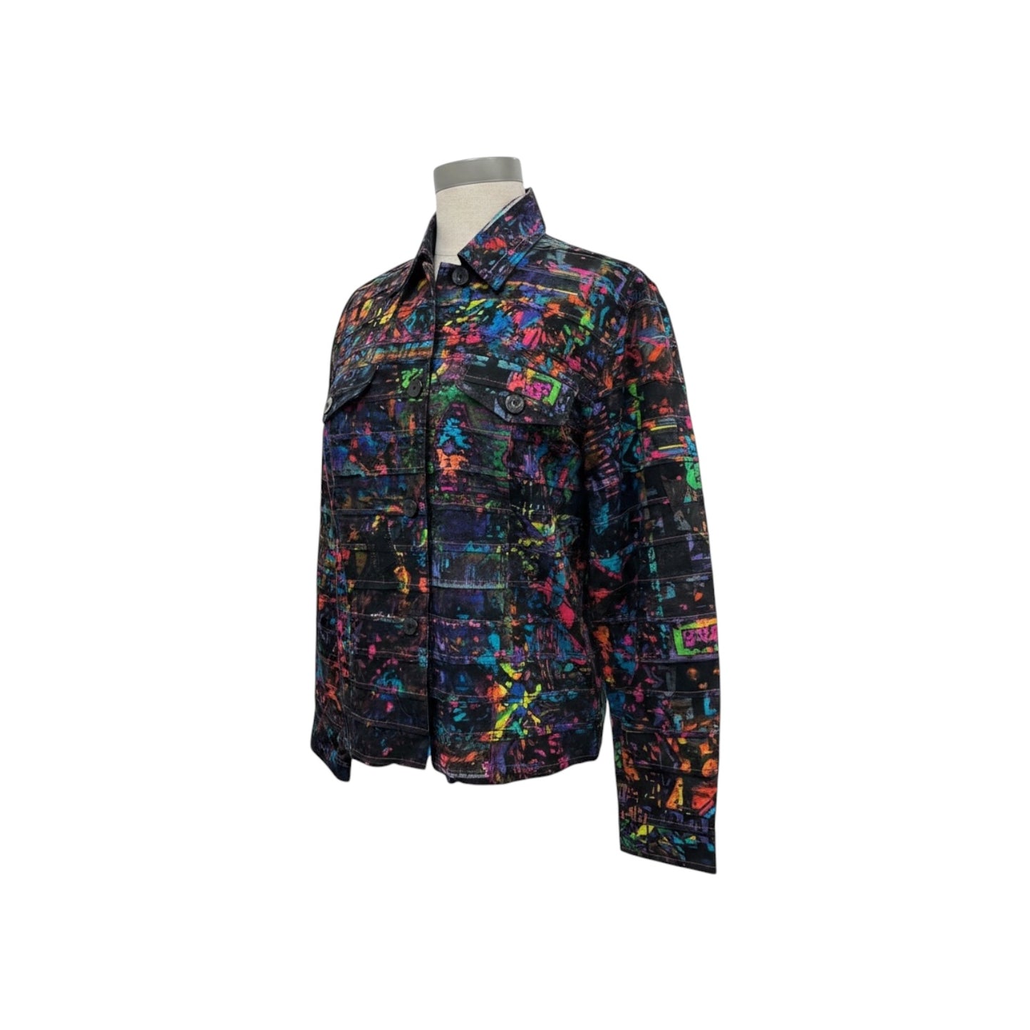 Chico’s Size 0 (S-4/6) Multicolor Abstract Print Silk-Lined Light Jacket