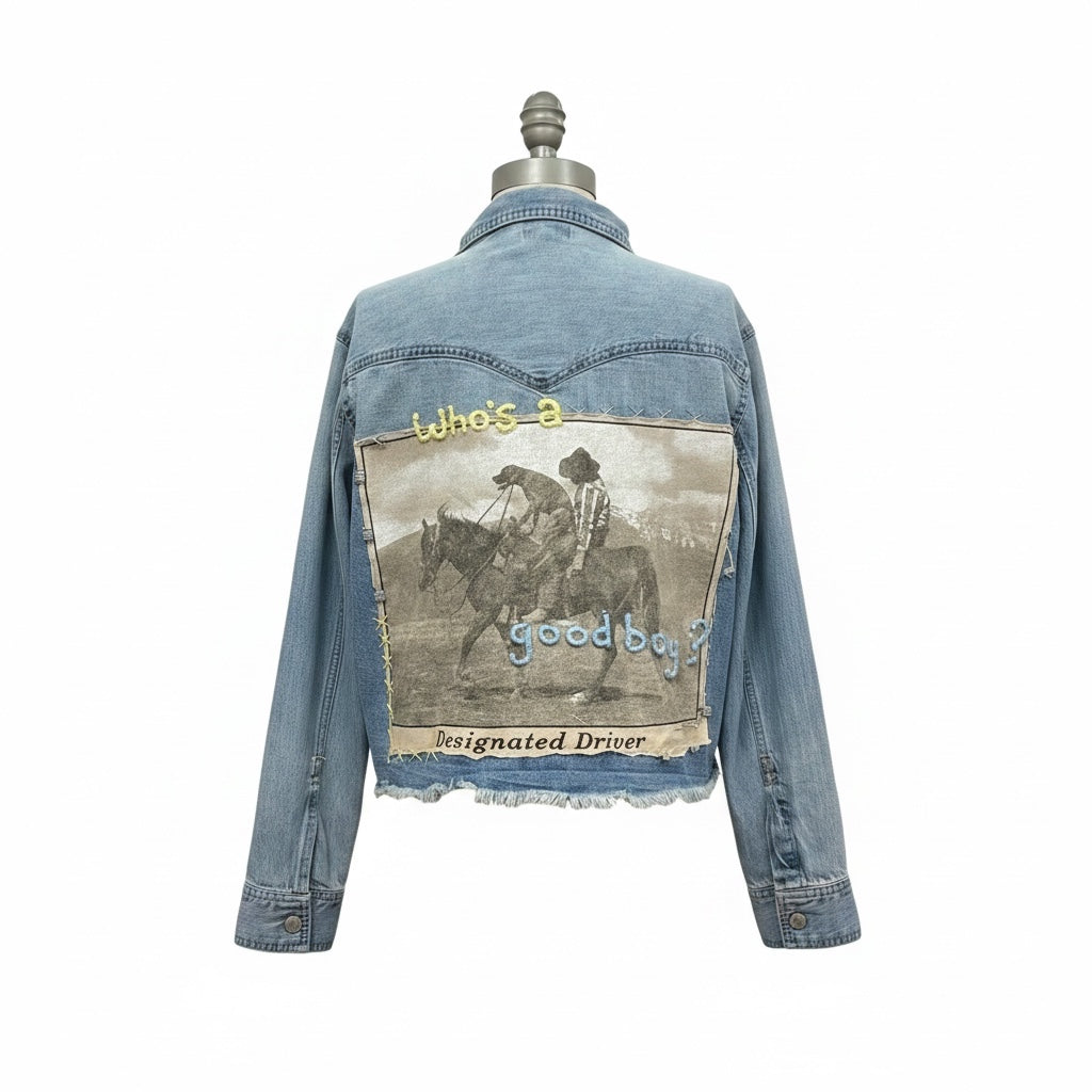 Levi’s Women’s XS Cropped Western Denim Shacket Reworked Vintage Dog Cowboy Patch