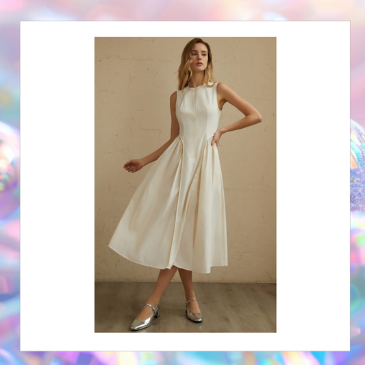 Sleeveless Pockets Pleated Midi Dress