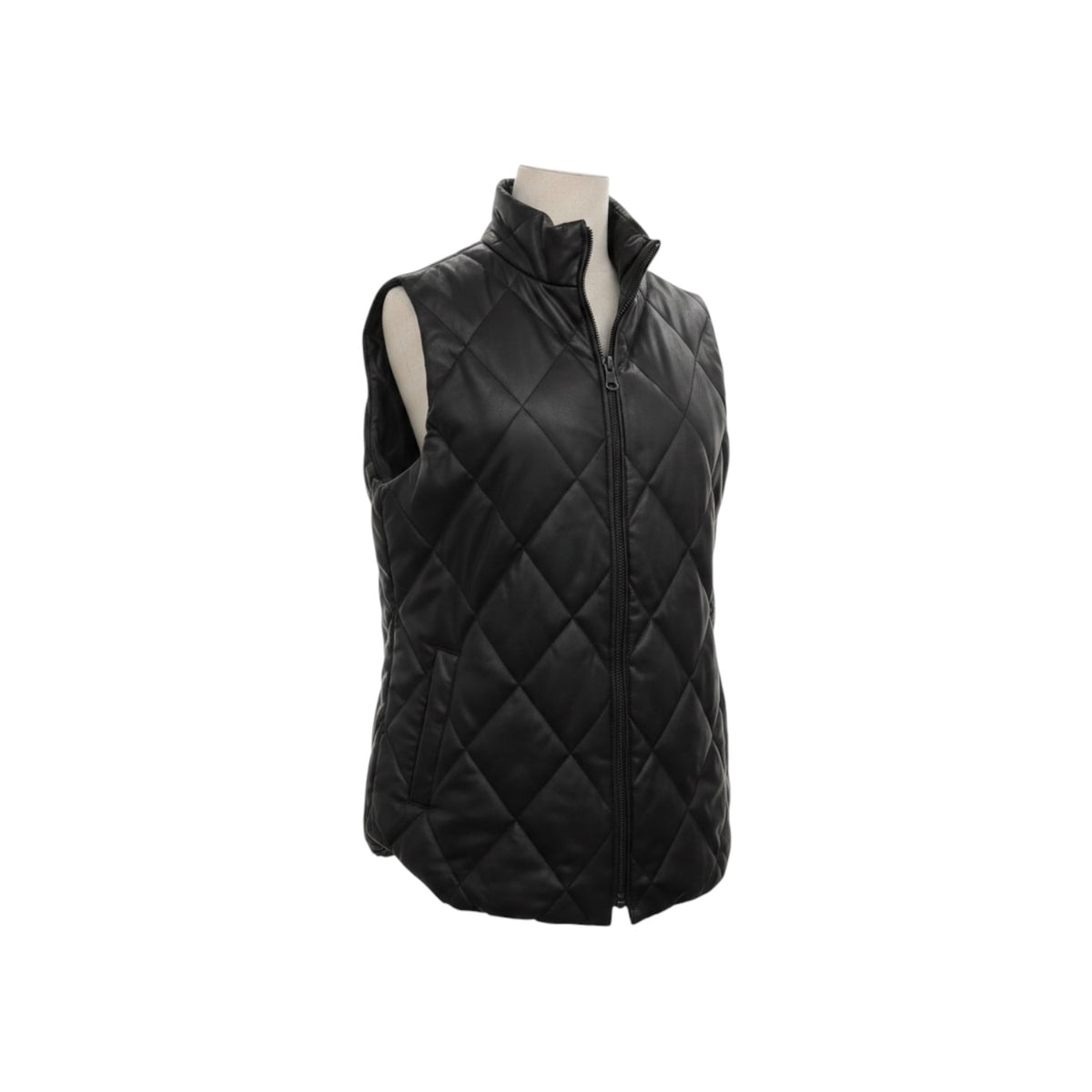 Chico’s Quilted Faux Leather Moto Vest Women’s Size 1 (M-8/10) Black Zip Front Preloved