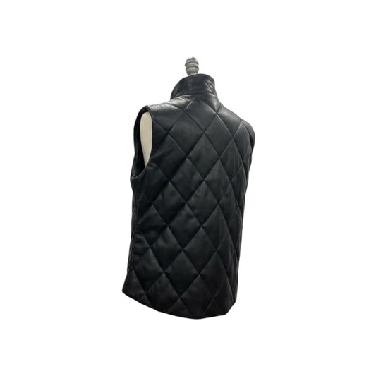Chico’s Quilted Faux Leather Moto Vest Women’s Size 1 (M-8/10) Black Zip Front Preloved