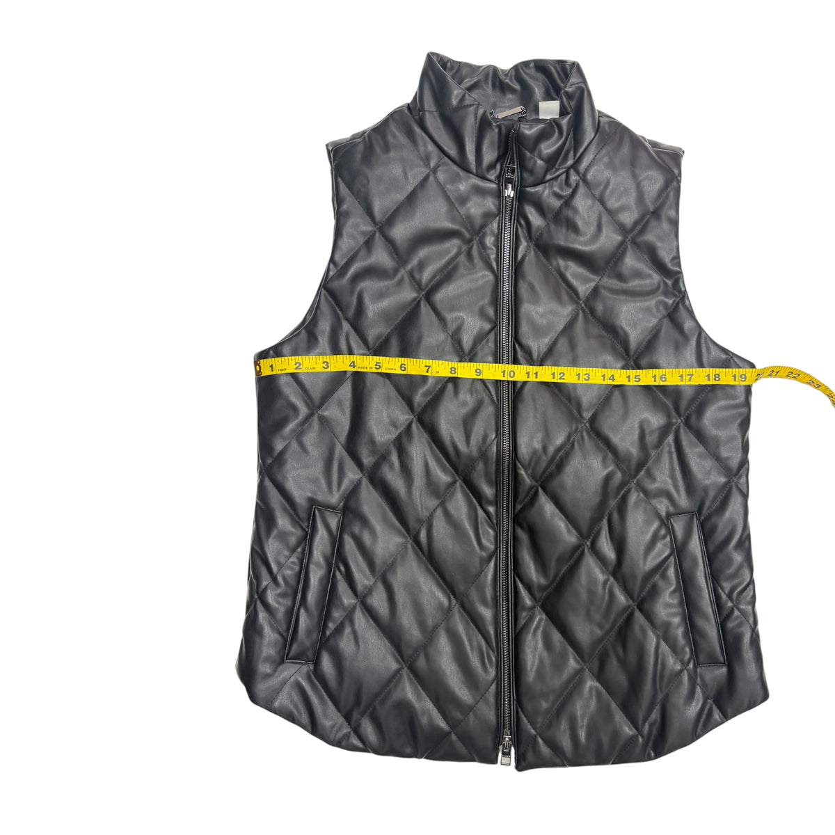Chico’s Quilted Faux Leather Moto Vest Women’s Size 1 (M-8/10) Black Zip Front Preloved