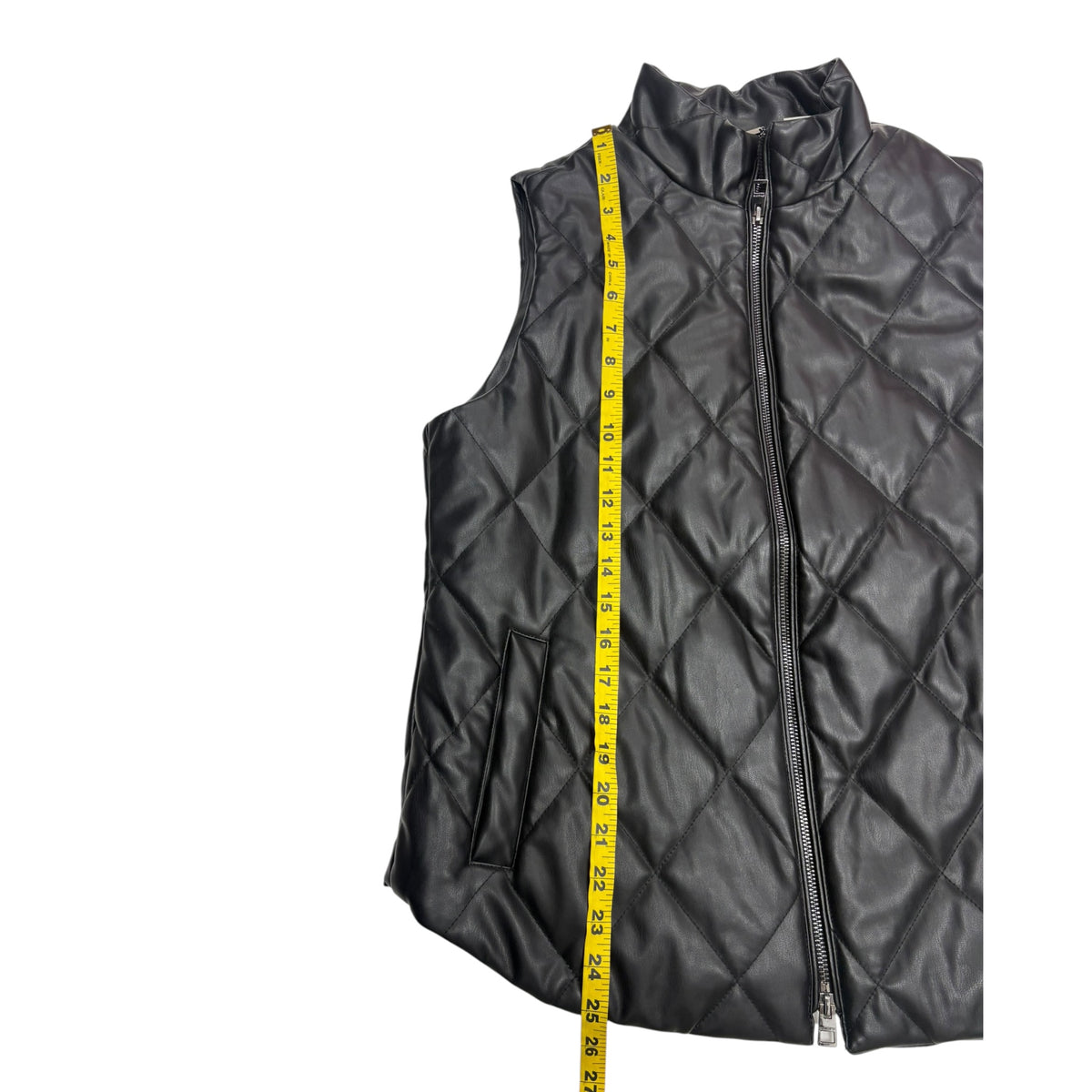 Chico’s Quilted Faux Leather Moto Vest Women’s Size 1 (M-8/10) Black Zip Front Preloved