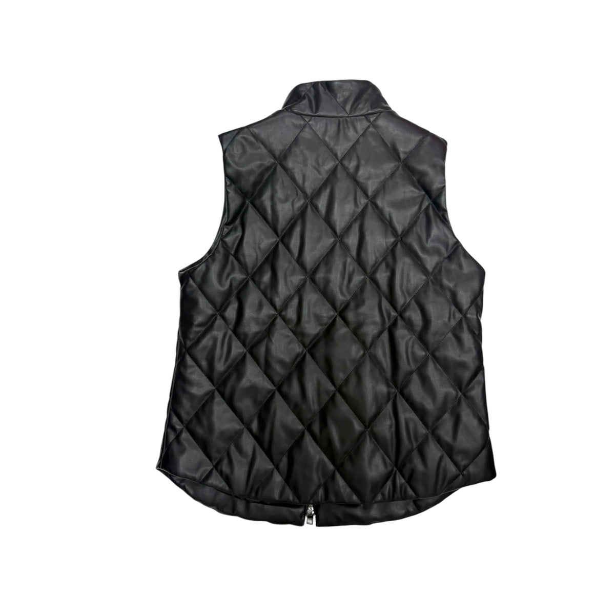 Chico’s Quilted Faux Leather Moto Vest Women’s Size 1 (M-8/10) Black Zip Front Preloved
