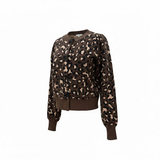 Express Leopard Print Cardigan with Beaded Bow Closures NWT