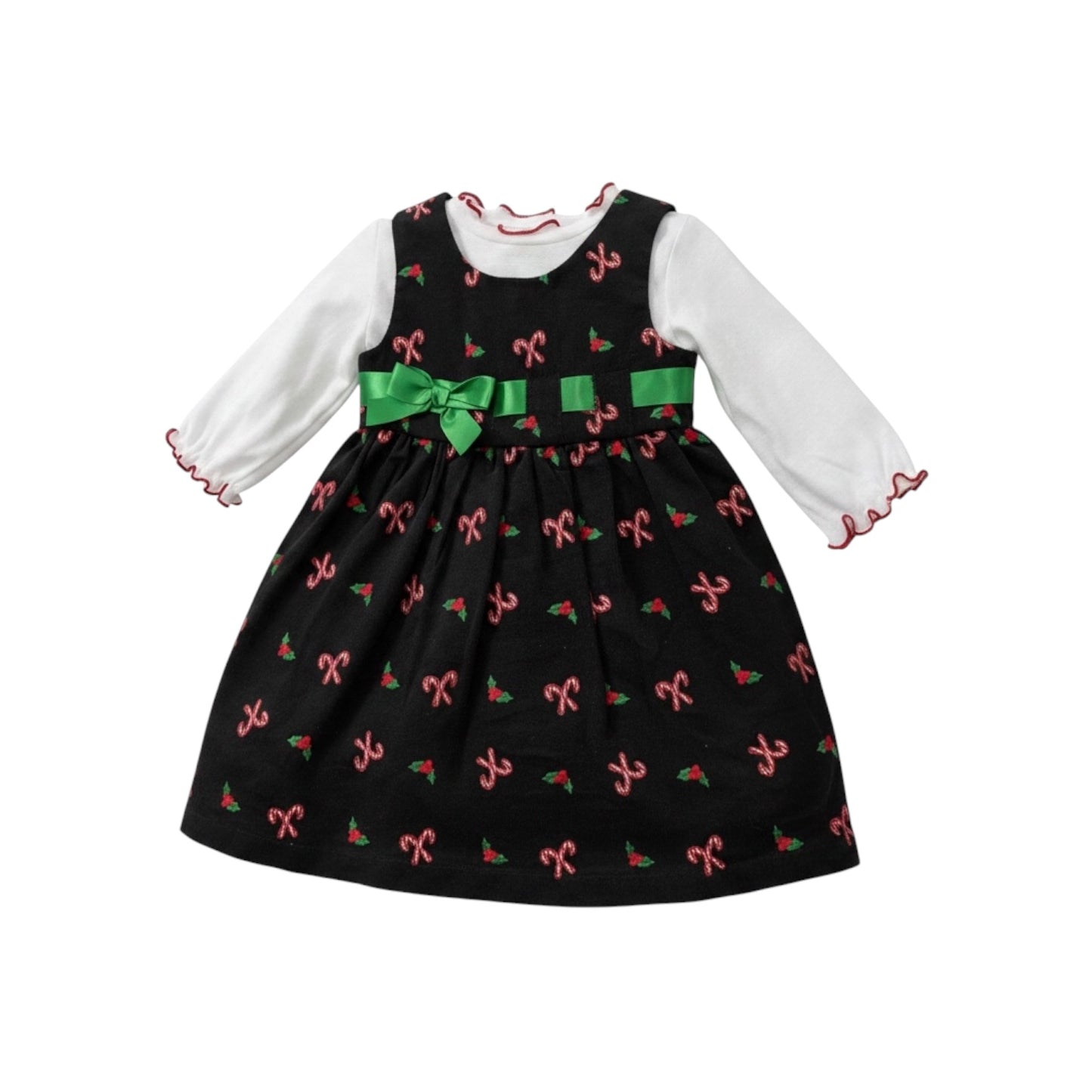 Blueberi Boulevard 2-Piece Holiday Set Candy Cane Holly Dress NWT