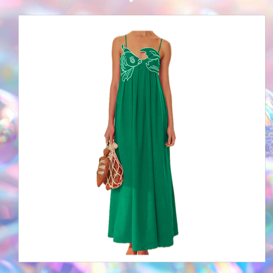 Commense Embroidered Fish Semi-Sheer Cami Dress