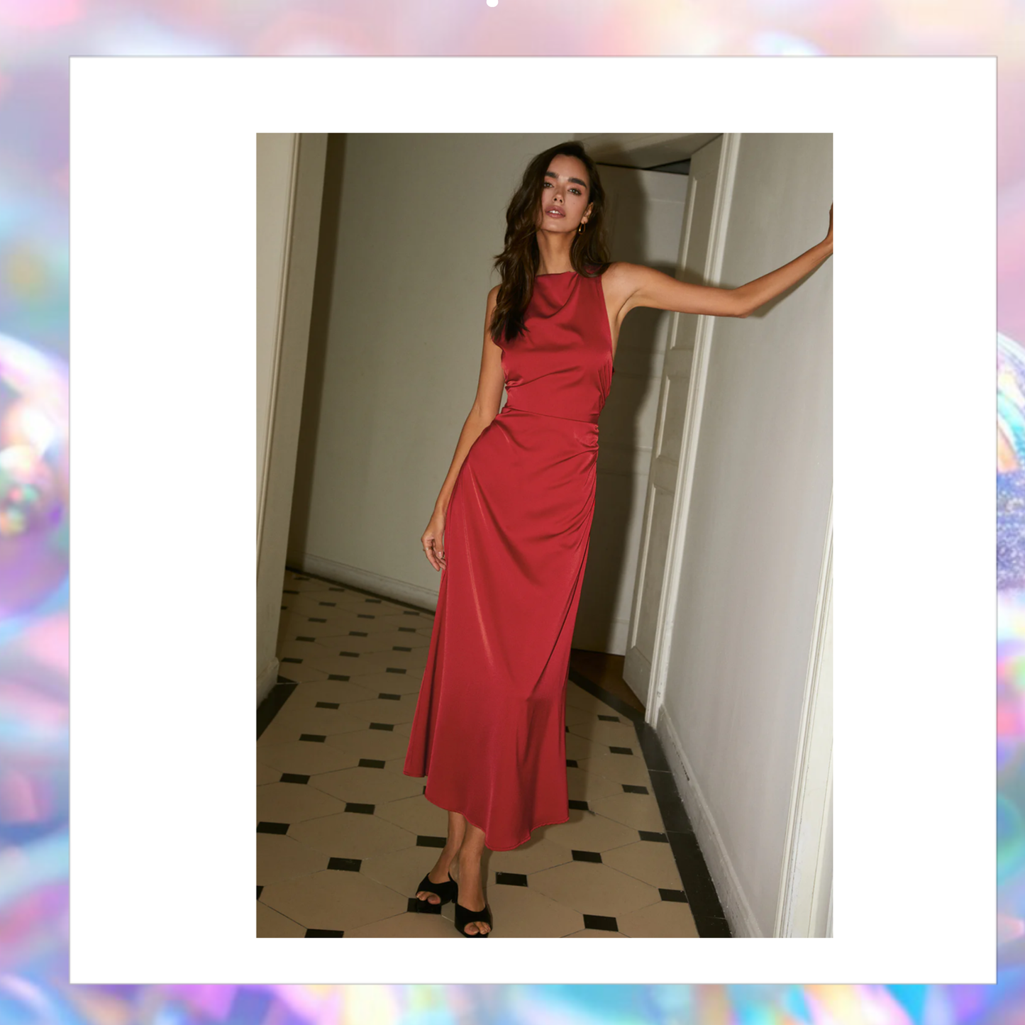 Commense Cowl Neck Satin Back Cross Long Dress
