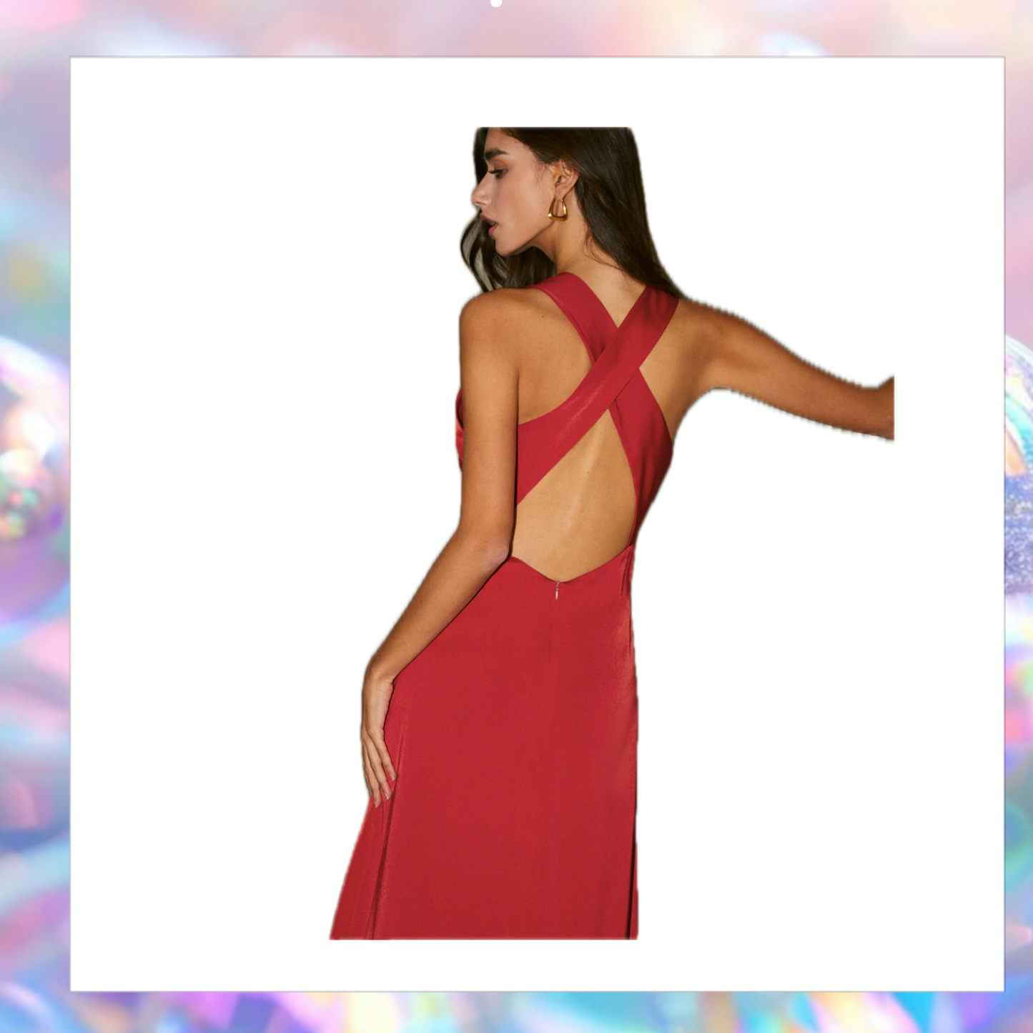 Commense Cowl Neck Satin Back Cross Long Dress