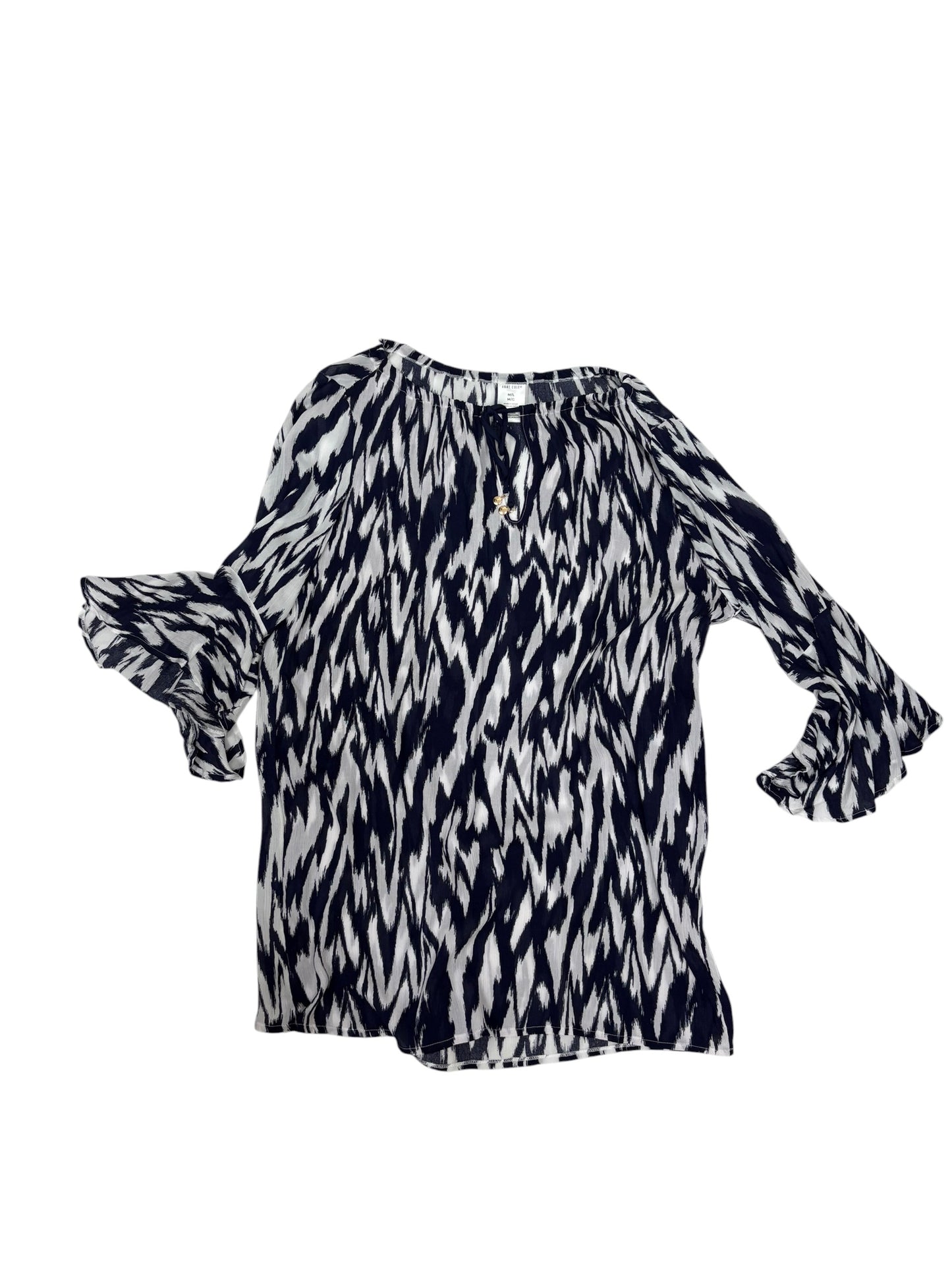 Anne Cole Tunic Dress Navy White Ikat Print Tie Neck Bell Sleeve Cover Up NWT