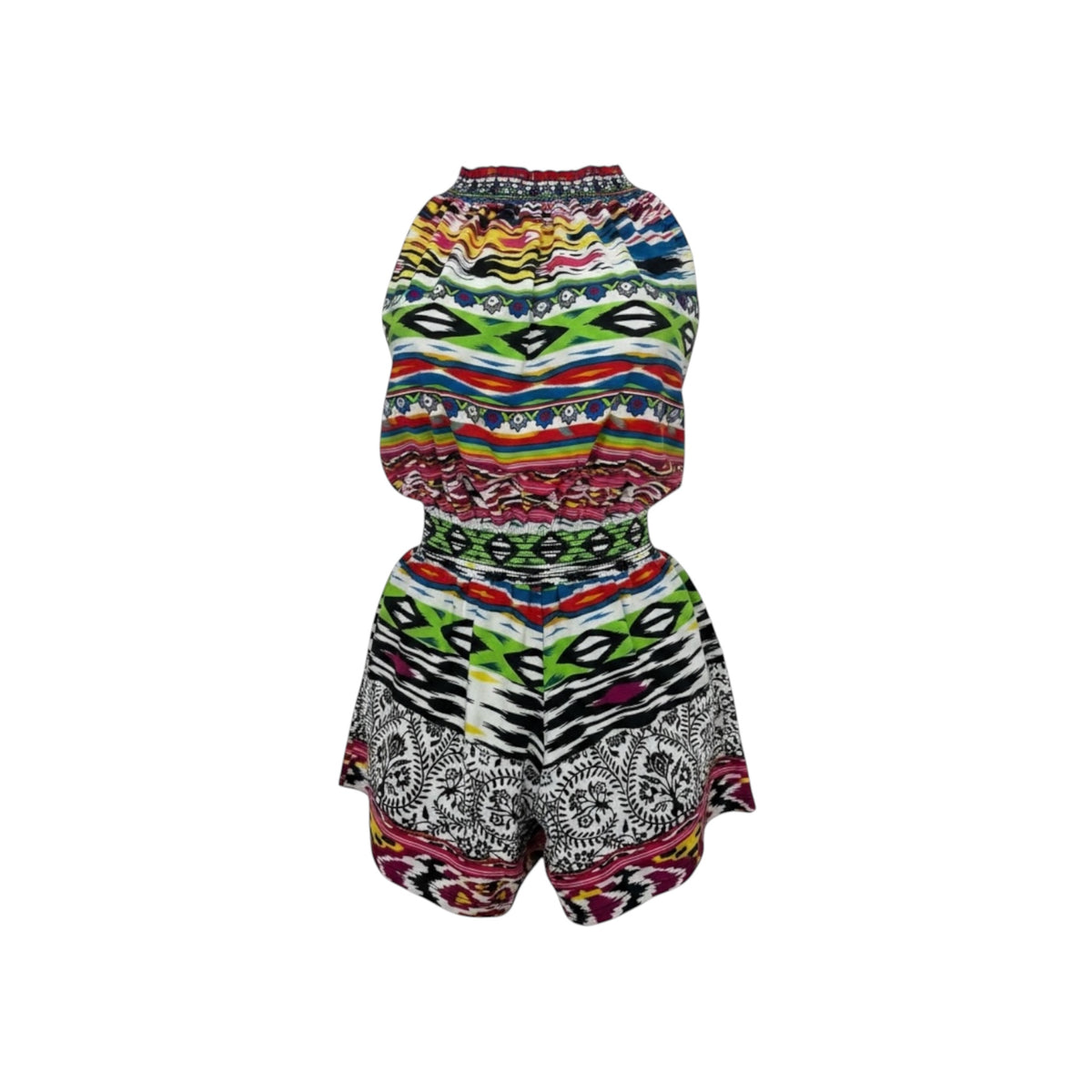 So Nikki Girls Cutout Waist Romper Size M 10/12 Colorful Boho Print Preloved