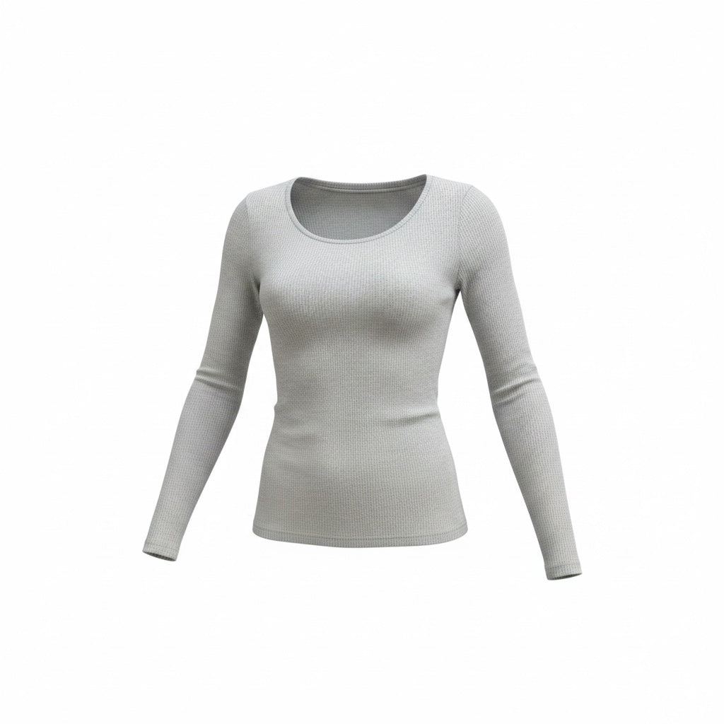 Michael Stars “Shine Rib” Scoop Neck Long Sleeve Top — Heather Sparkle, S Preloved
