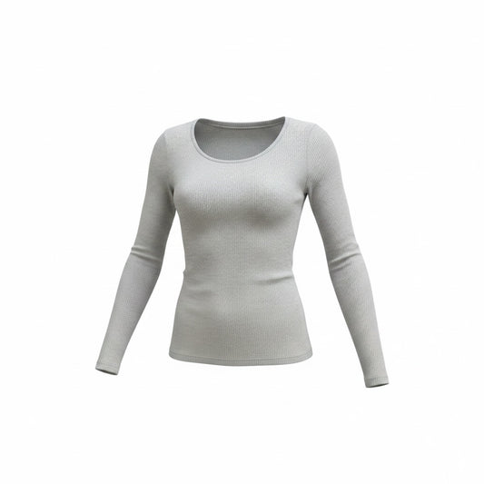 Michael Stars “Shine Rib” Scoop Neck Long Sleeve Top — Heather Sparkle, S Preloved