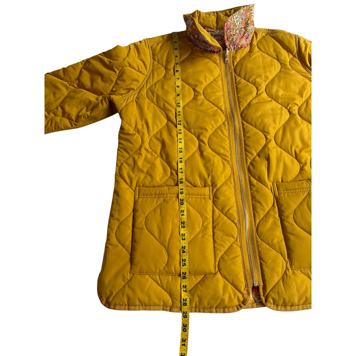 Isaac Mizrahi Live Reversible Quilted Barn Jacket Rich Mustard Floral Size US-M Preloved