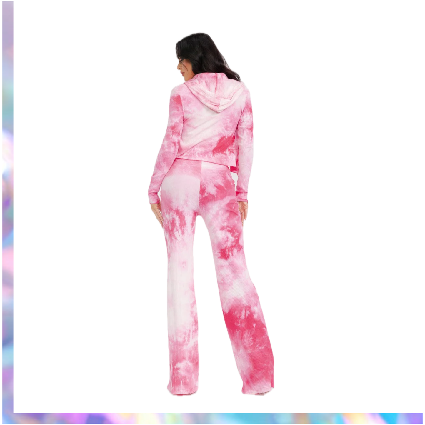 Rosevelvet Women’s Tie Dye Set With Long Sleeve Cardigan, Crop Top & Wide Leg Pants