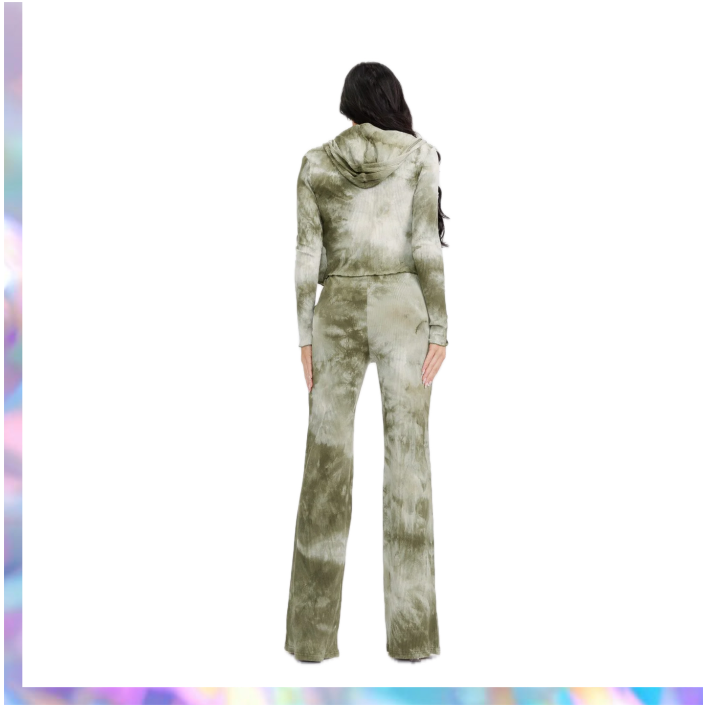 Rosevelvet Women’s Tie Dye Set With Long Sleeve Cardigan, Crop Top & Wide Leg Pants
