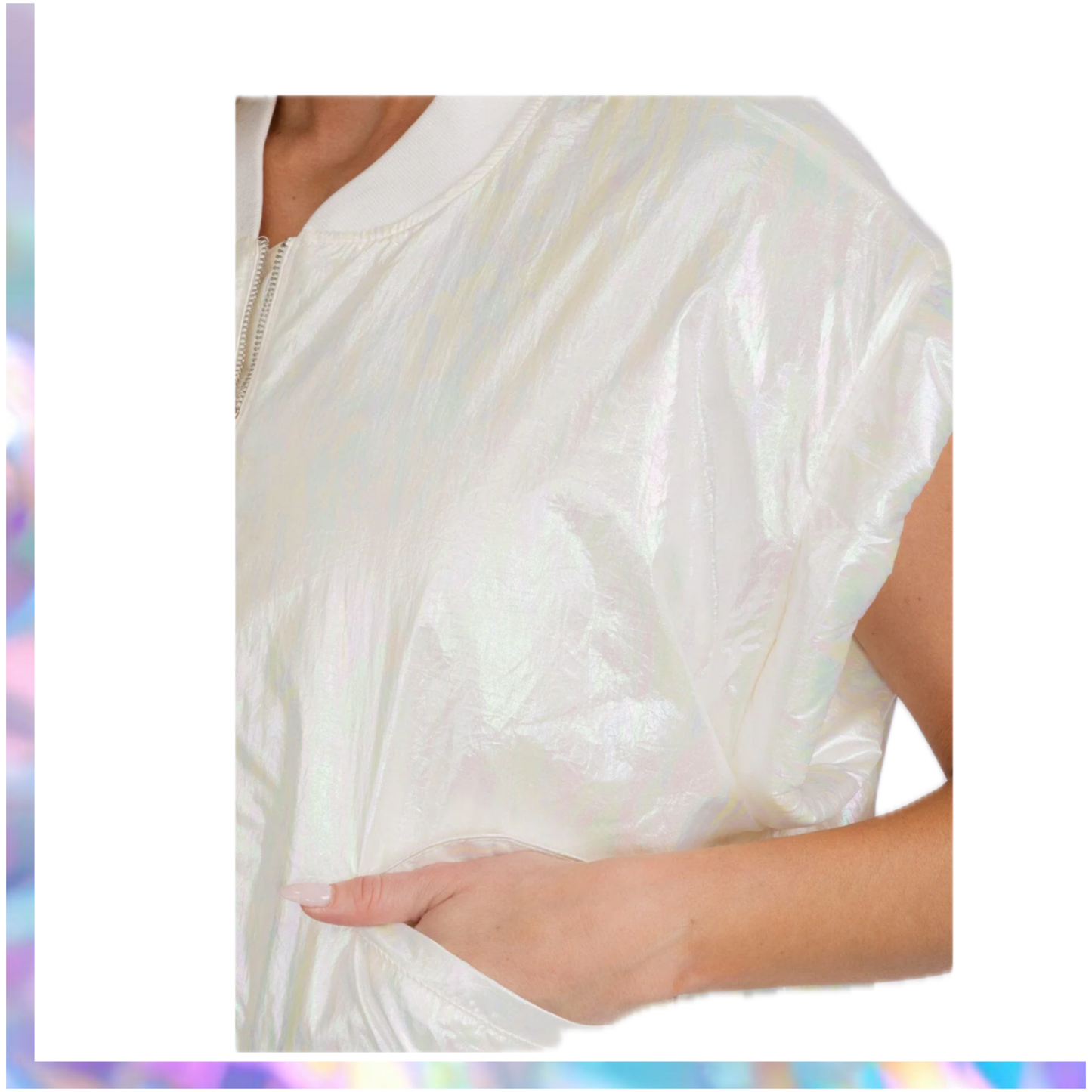 Fantastic Fawn - WOMEN'S SLEEVELESS ZIP UP FRONT POCKETS METALLIC VEST