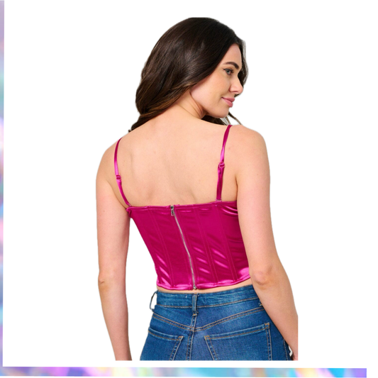 Strut & Bolt- WOMEN'S FUCHSIA SLEEVELESS V-NECK SATIN TANK TOP