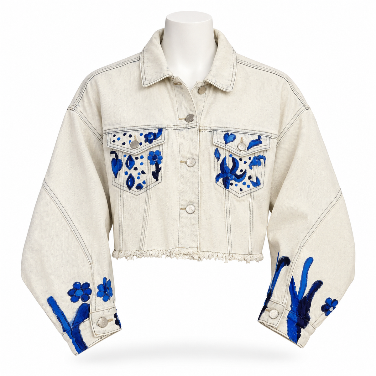 American Bazi Harmony Floral Embroidered Crop Denim Jacket Size Medium Preloved