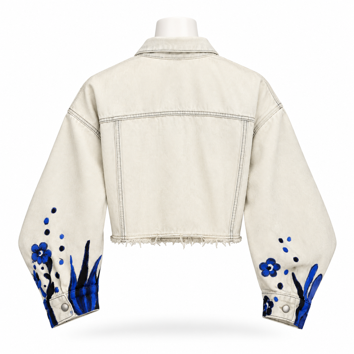 American Bazi Harmony Floral Embroidered Crop Denim Jacket Size Medium Preloved