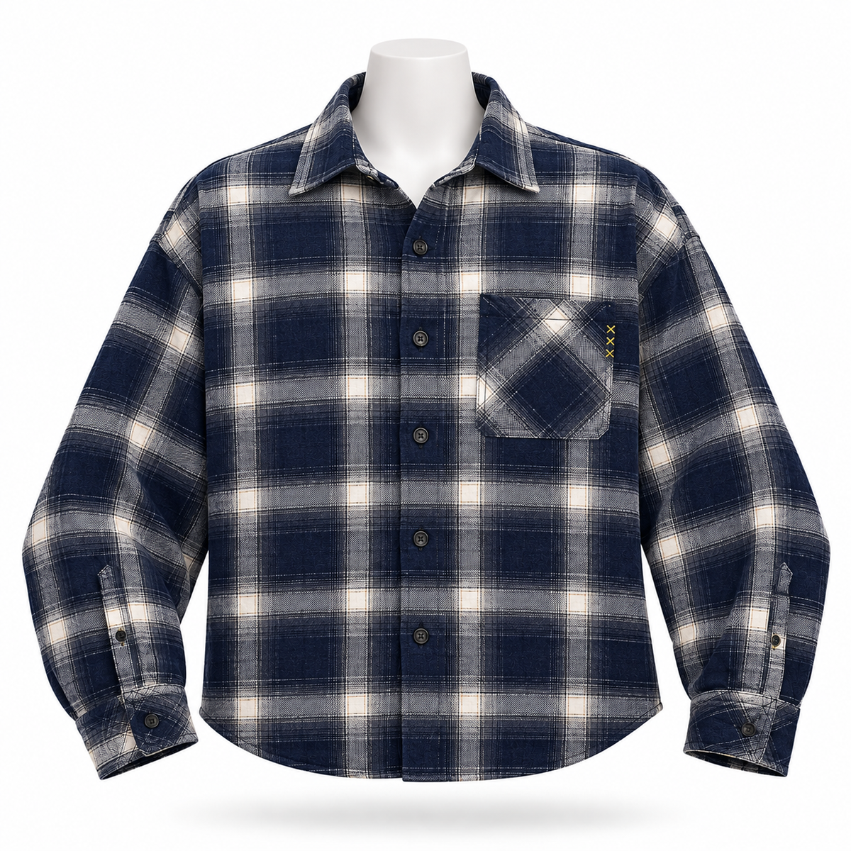 Scotch and Soda Women's Flannel Plaid Navy and Cream  New