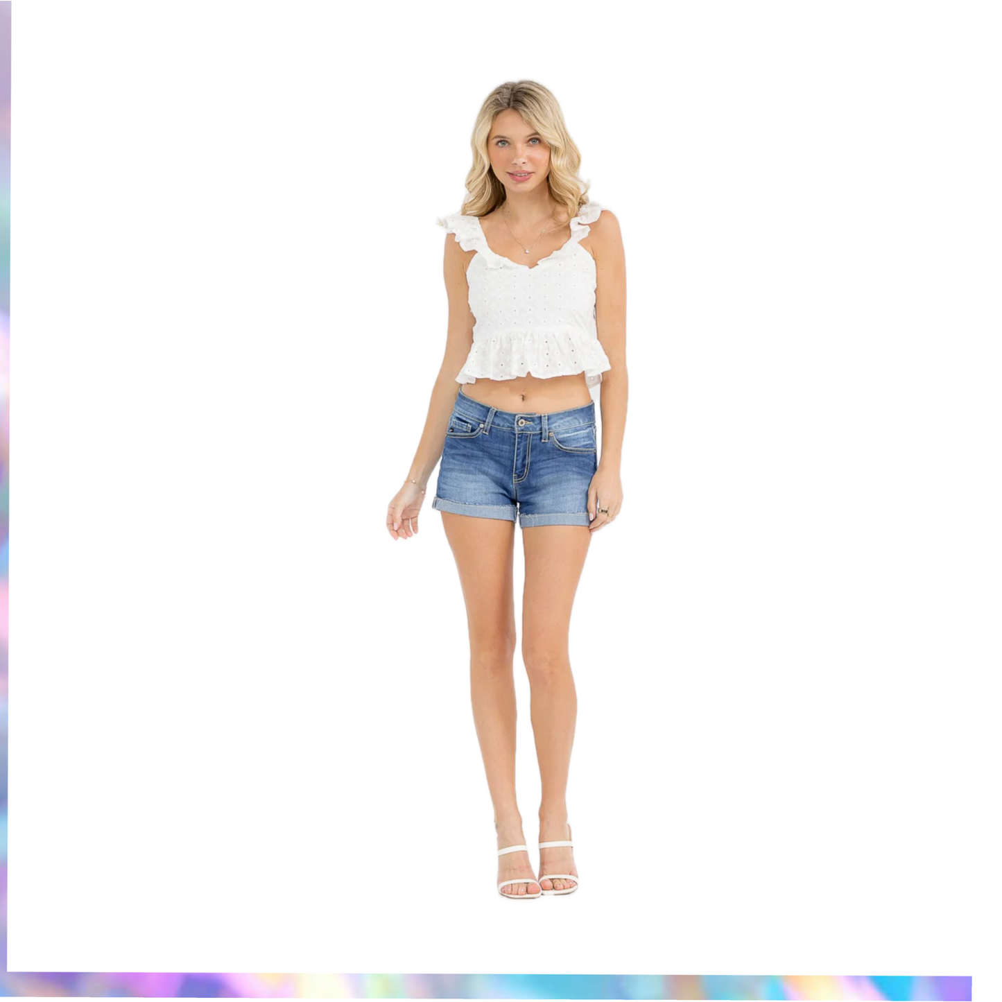 LILOU-WOMEN'S SLEEVELESS OPEN BACK EYELT PEPLUM TANK TOP