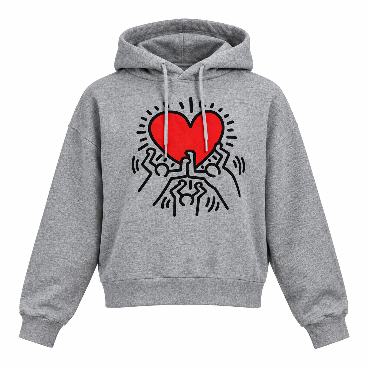 Keith Haring “Dancing Heart” Women's Gray Retro Graphic Hoodie Sweatshirt Small Preloved