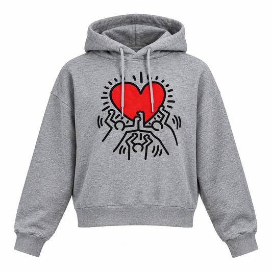 Keith Haring “Dancing Heart” Women's Gray Retro Graphic Hoodie Sweatshirt Small Preloved