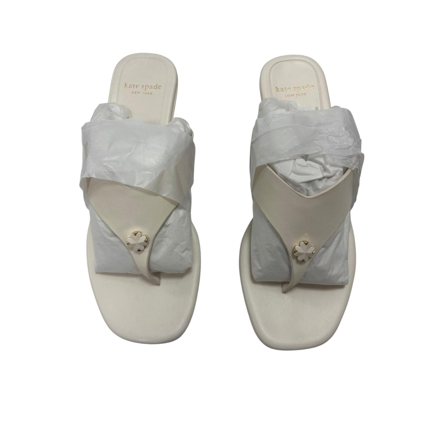 Kate Spade New York Spade Flower Kitten Heel Sandal – Cream Smooth Leather | Size 6.5 | New in Box