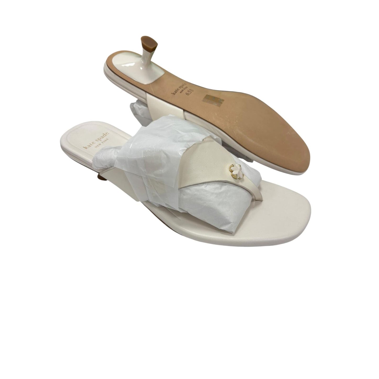 Kate Spade New York Spade Flower Kitten Heel Sandal – Cream Smooth Leather | Size 6.5 | New in Box