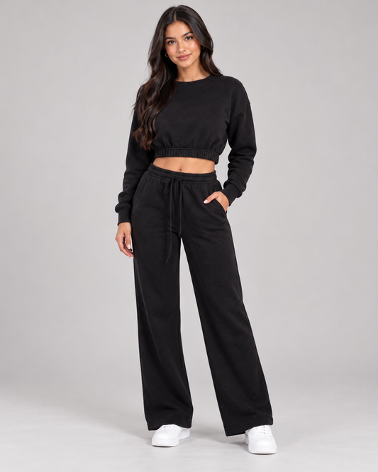 Cropped Sweatshirt And Wide Leg Pants Set