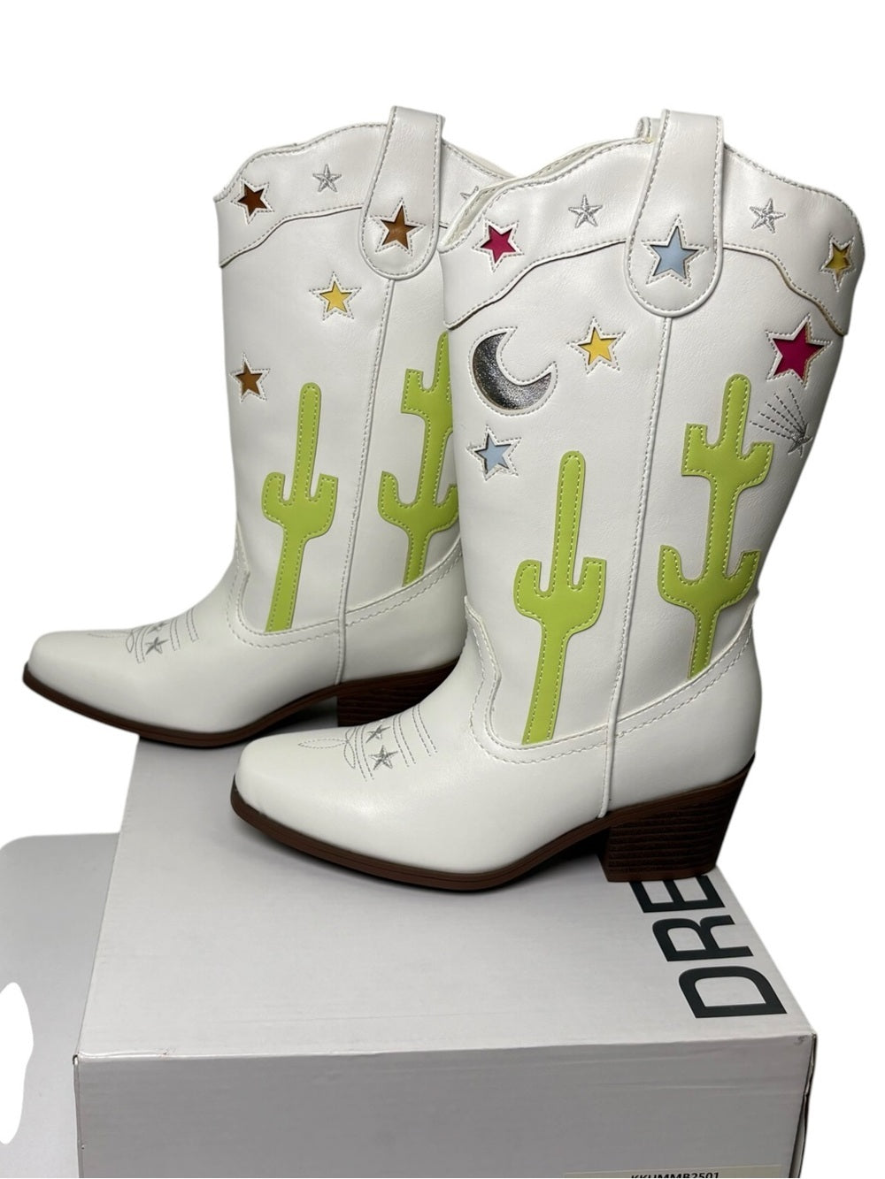 Dream Pairs Kids Girls Western Cowboy Boots White Cactus Star Size 1