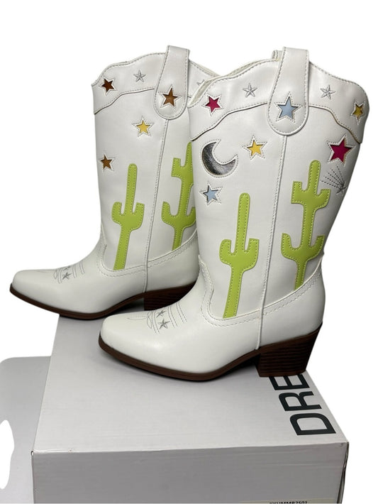 Dream Pairs Kids Girls Western Cowboy Boots White Cactus Star Size 1
