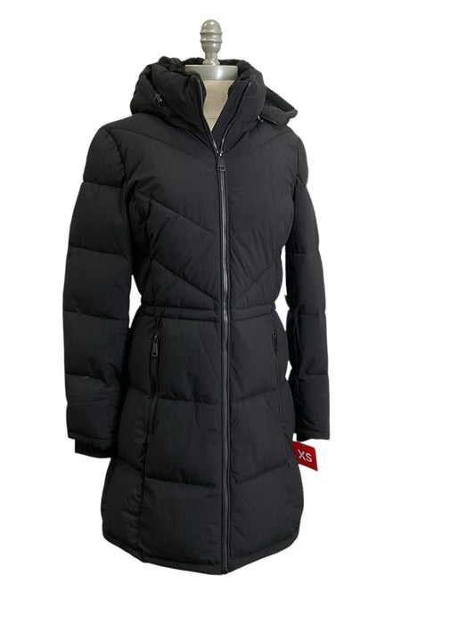 DKNY Black Hooded Long Quilted Puffer Coat Size XS New