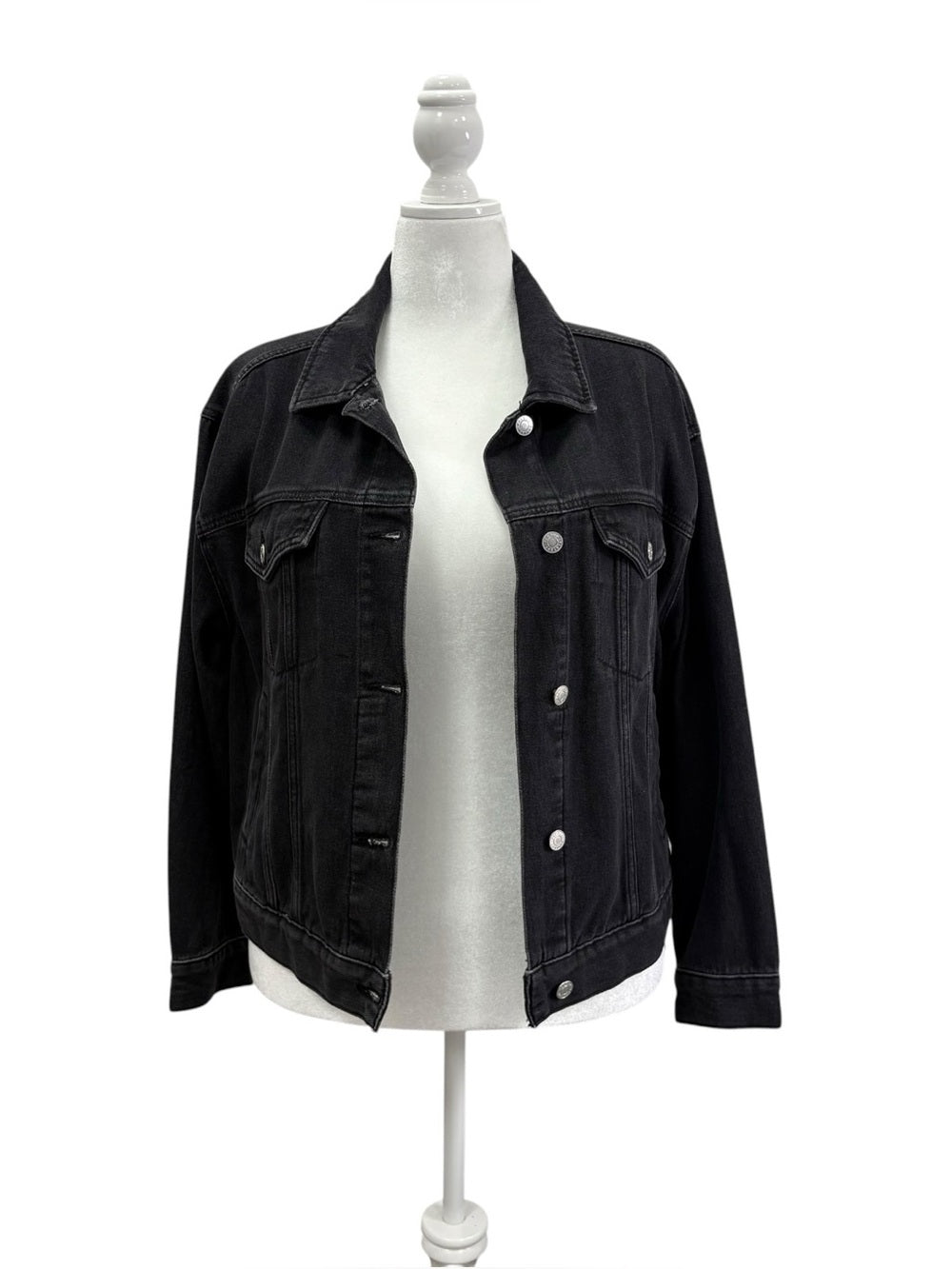 Playboy Jacket by PacSun Black Denim Trucker Bunny Logo Back Graphic, XS/S