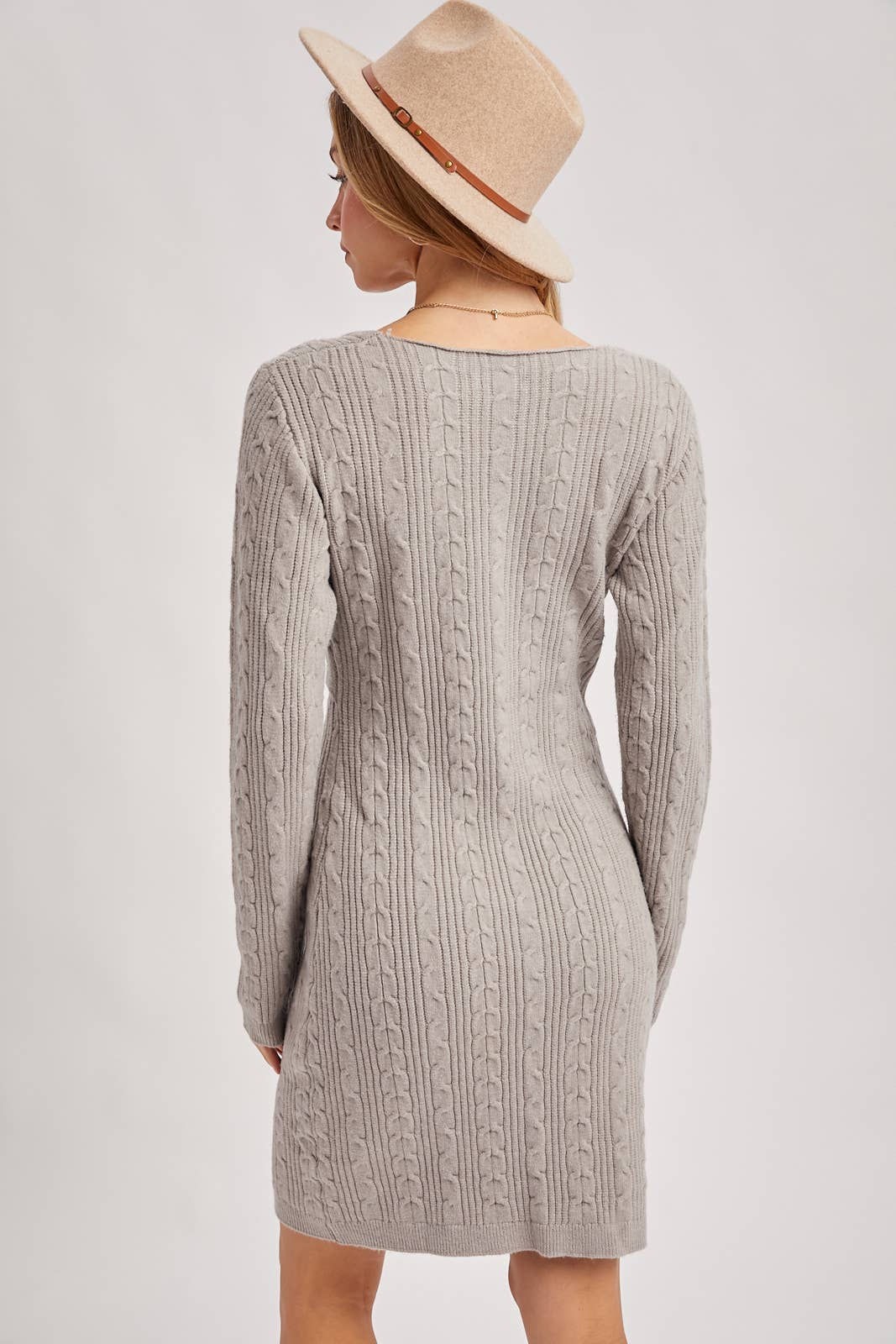 V-NECK CABLE KNIT SWEATER WRAP DRESS