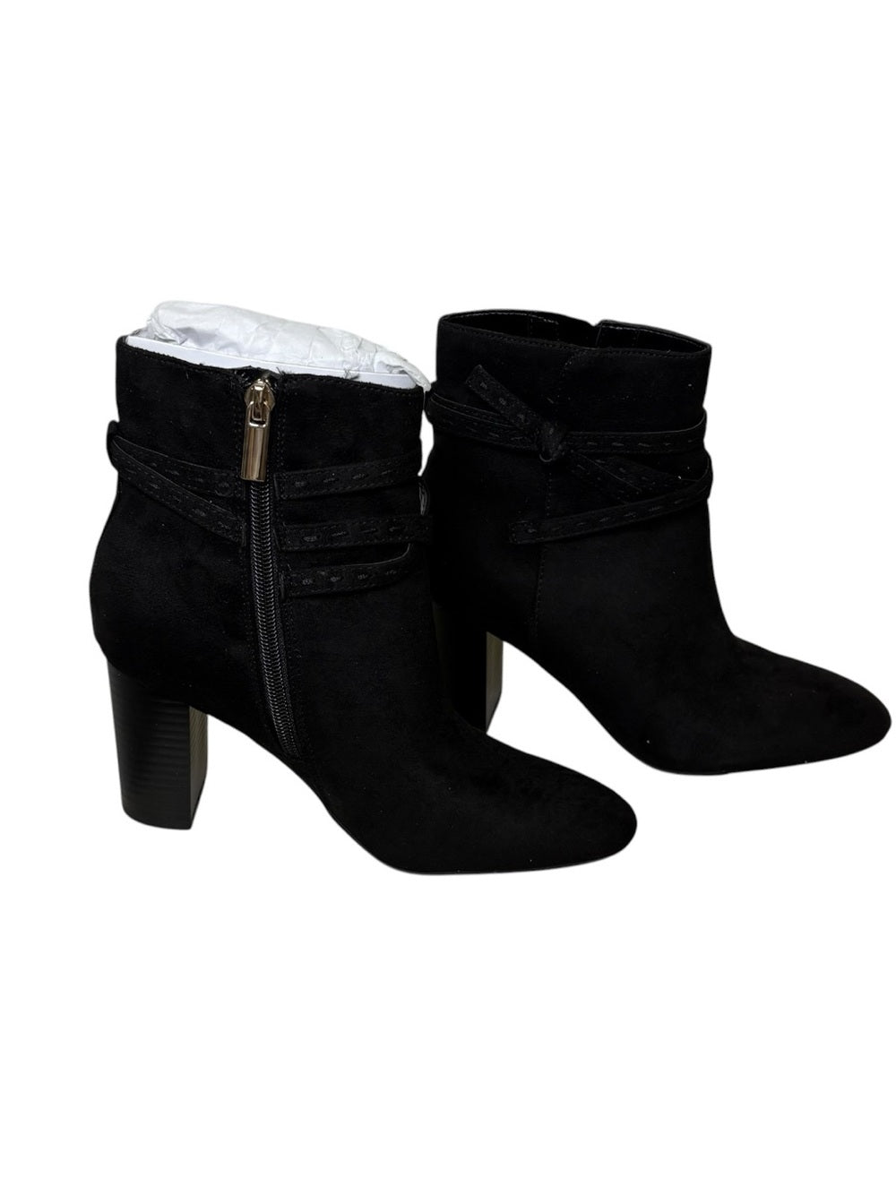 Bandolino Ocorn2 Black Suede Strappy Block Heel Ankle Boots Sz 7.5 New