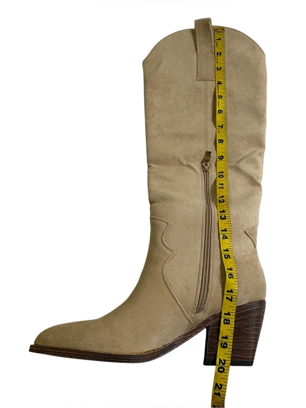 Leunden Women’s Western Faux Suede Knee-High Boots Tan Size 8
