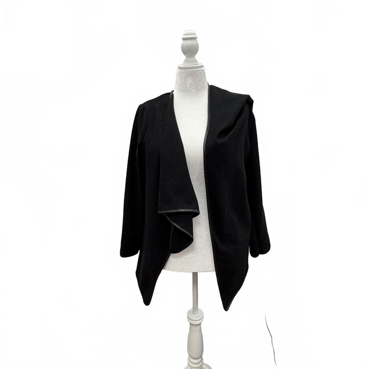 Oshoplive Women's Black Open Front Draped Cardigan Jacket Size M 100% Polyester NWT