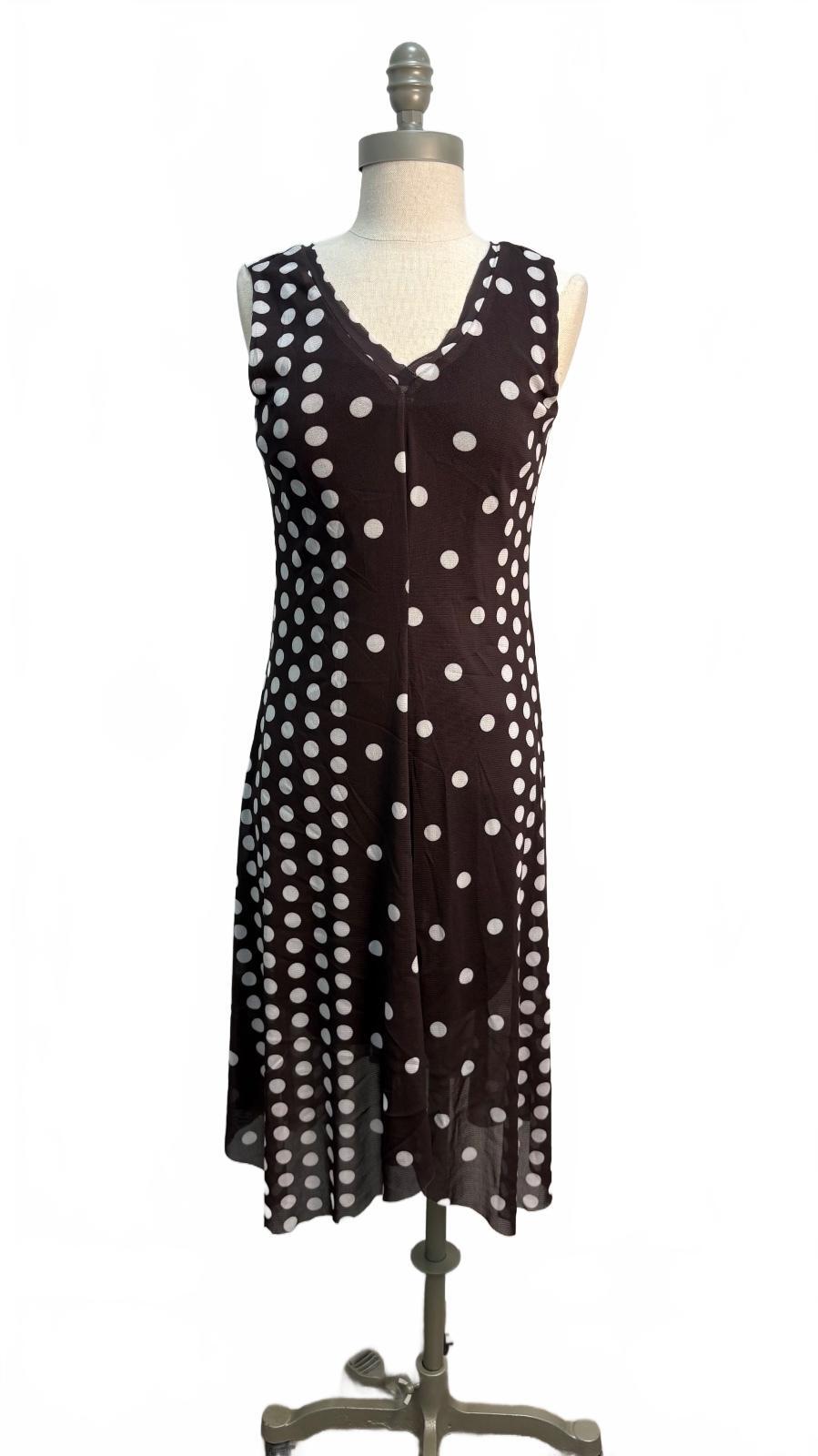 T Tahari Women's Sleeveless Polka Dot Midi Dress Size XS Preloved